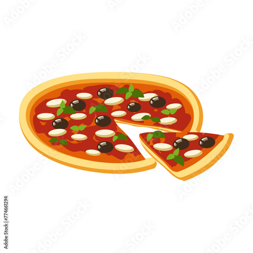 Colorful Round Tasty Pizza isolated on white background