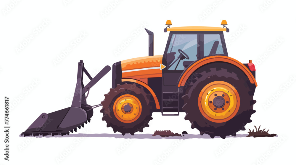 Walking tractor with plow. Agricultural transport