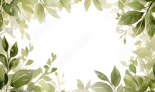 Green leaves as a frame with empty white background space for text, Generative AI © simba kim