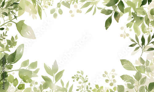 Green leaves as a frame with empty white background space for text, Generative AI