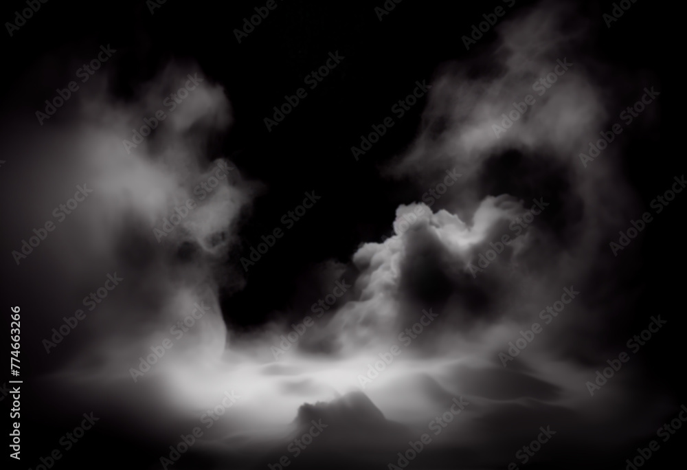 Monochromatic cloud formation on a black backdrop