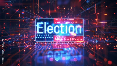 Election day concept. Abstract USA flag, futuristic technology with glowing circuits. Electronic voting (e-voting) concept