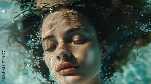 A photo of a woman under water
