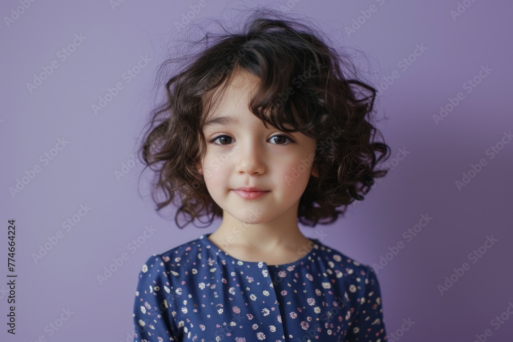 Portrait of a little girl with curly hair on a purple background Portrait of a little girl with curly hair on a purple background