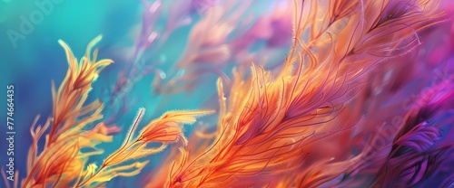Amber plumes gracefully intermingling against a background of electric blue and lavender.