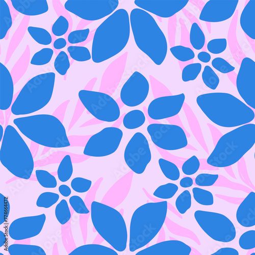 Seamless floral pettern leaves and flowers hand drawing in collage style. Delicate spring vector pattern