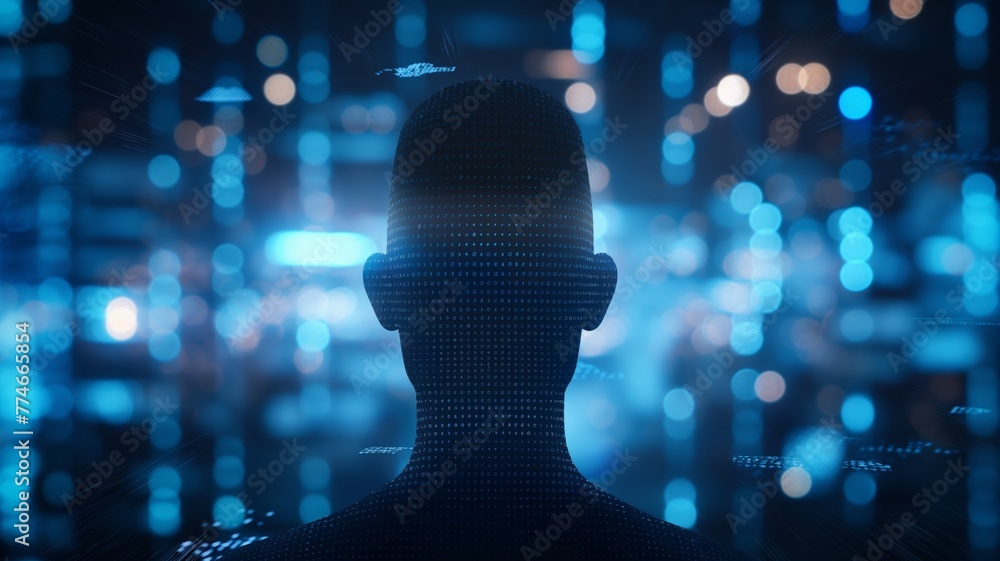 Digital silhouette against a bright data backdrop Digital silhouette against a bright data backdrop