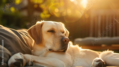 Serene Golden Retriever Basking in Sunlit Bliss on Summer Day - Generative AI