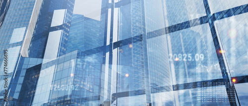 Konstfotografi business finance background banner with modern office buildings, financial techn