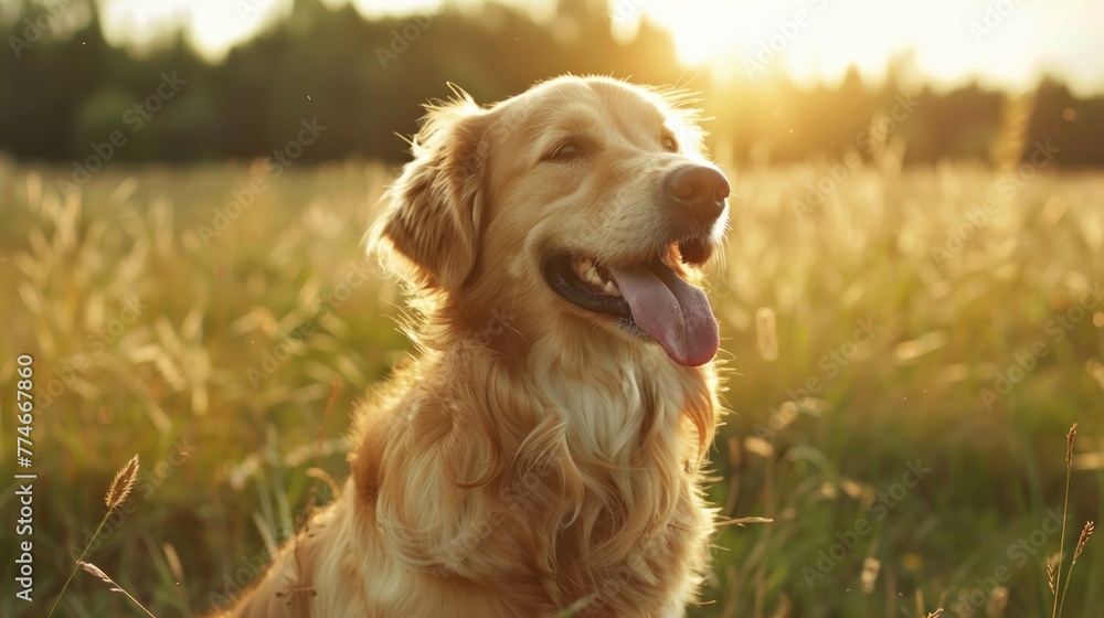 Sun-Kissed Golden Retriever Revels in Meadow's Blissful Embrace - A Generative AI Creation