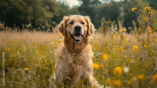 Sun-Kissed Golden Retriever Revels in Meadow's Blissful Embrace - A Generative AI Creation