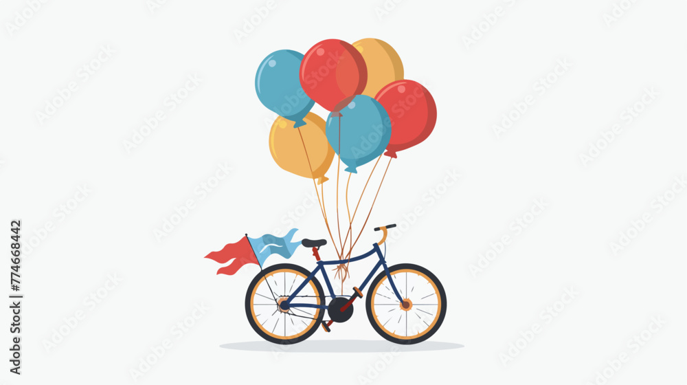 Bicycle with multicolored balloons illustration flat