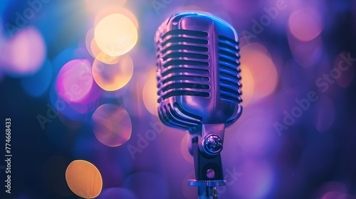 1795_Sing: Retro Microphone for Live Karaoke and Concerts with Defocused Abstract Background