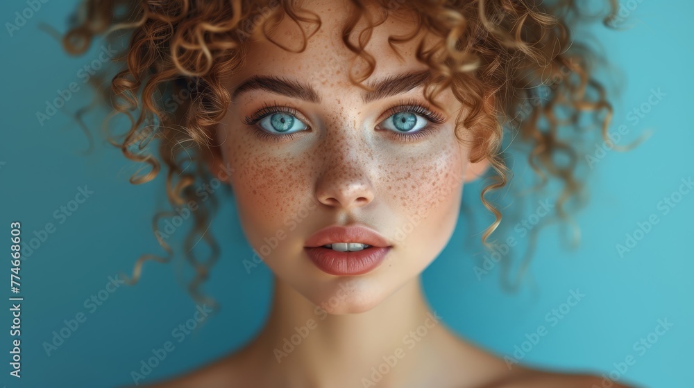 A close-up of a woman with numerous freckles dotting her face A close-up of a woman with numerous freckles dotting her face