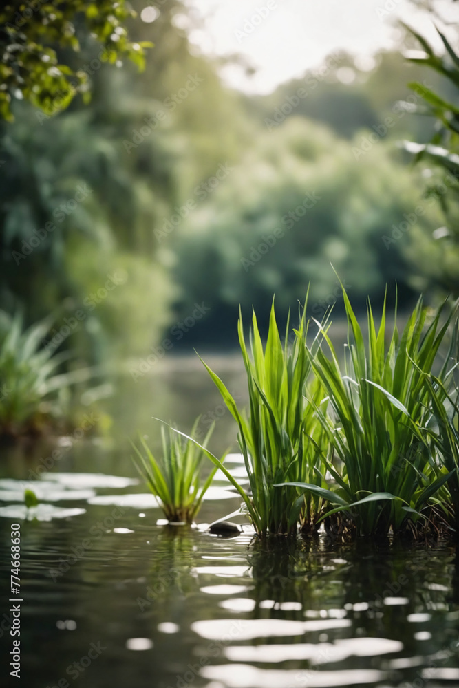 Fototapeta premium Blurred image of natural background from water and plants