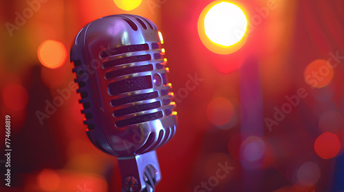1795_Sing: Retro Microphone for Live Karaoke and Concerts with Defocused Abstract Background