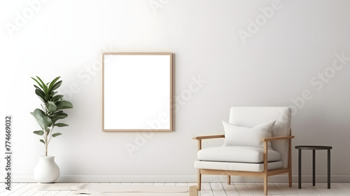 white and transparent Frame mockup  ISO A paper size. Living room poster mockup. Interior mockup with house white on white background. Modern interior design. 3D render