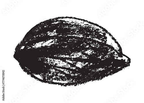 Vector hand-drawn illustration almonds. Black charcoal drawing of almond nut for marzipan paste label design or almond butter packaging. Botanical sketch for ketogenic diet banner.