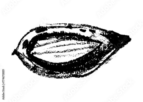 Vector hand-drawn illustration almonds. Black charcoal drawing of almond nut for marzipan paste label design or almond butter packaging. Botanical sketch for ketogenic diet banner.