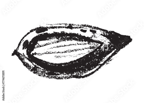 Vector hand-drawn illustration almonds. Black charcoal drawing of almond nut for marzipan paste label design or almond butter packaging. Botanical sketch for ketogenic diet banner.