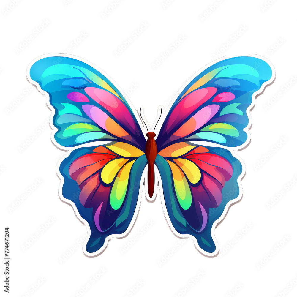 
A vector sticker showcasing a colorful butterfly, minimalistic design on a transparent background