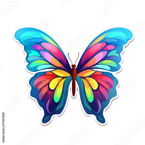  A vector sticker showcasing a colorful butterfly, minimalistic design on a transparent background