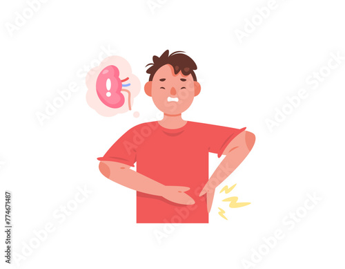 a man feels pain in the stomach and waist. sufferers of kidney failure or renal insufficiency. infection of the kidneys. stomach ache. diseases and health problems. character illustration design