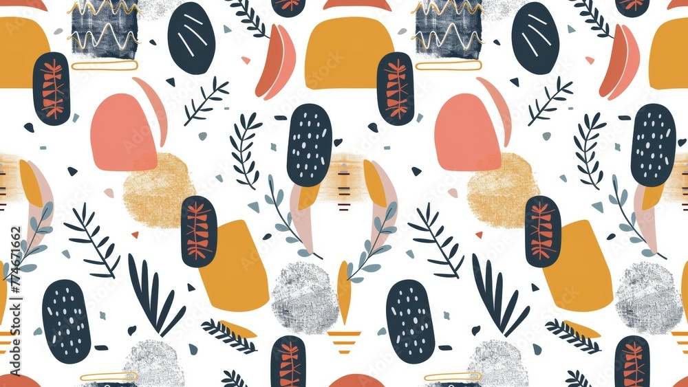 Abstract botanical shapes seamless pattern