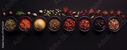 collection of spices in bowl, top view