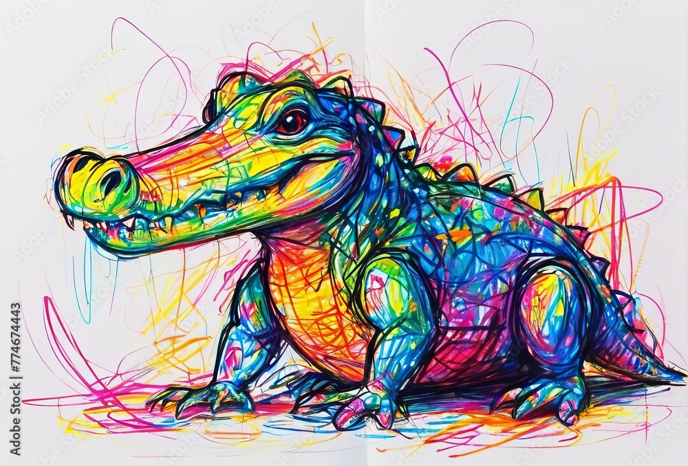 Crocodile in chaotic crayon drawing style Crocodile in chaotic crayon drawing style