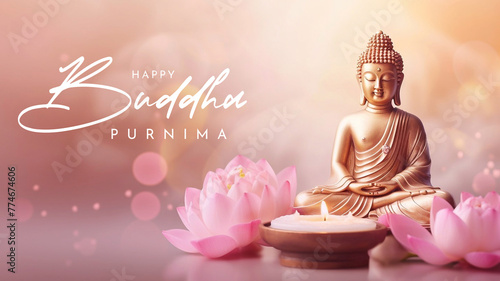 Happy Vesak Day Poster Design with Buddha Purnima Statue Vesak Day is a holy day for Buddhists photo