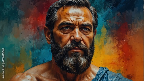 aeschylus abstract portrait oil pallet knife paint painting on canvas large brush strokes art watercolor illustration colorful background from Generative AI