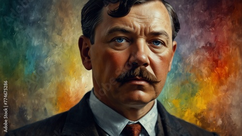arthur conan doyle abstract portrait oil pallet knife paint painting on canvas large brush strokes art watercolor illustration colorful background from Generative AI photo