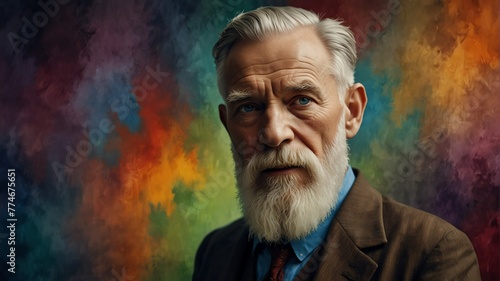 george bernard shaw abstract portrait oil pallet knife paint painting on canvas large brush strokes art watercolor illustration colorful background from Generative AI photo