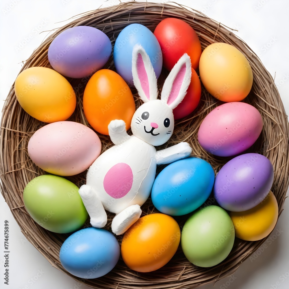Easter eggs in basket beautiful texture Easter eggs in basket beautiful texture
