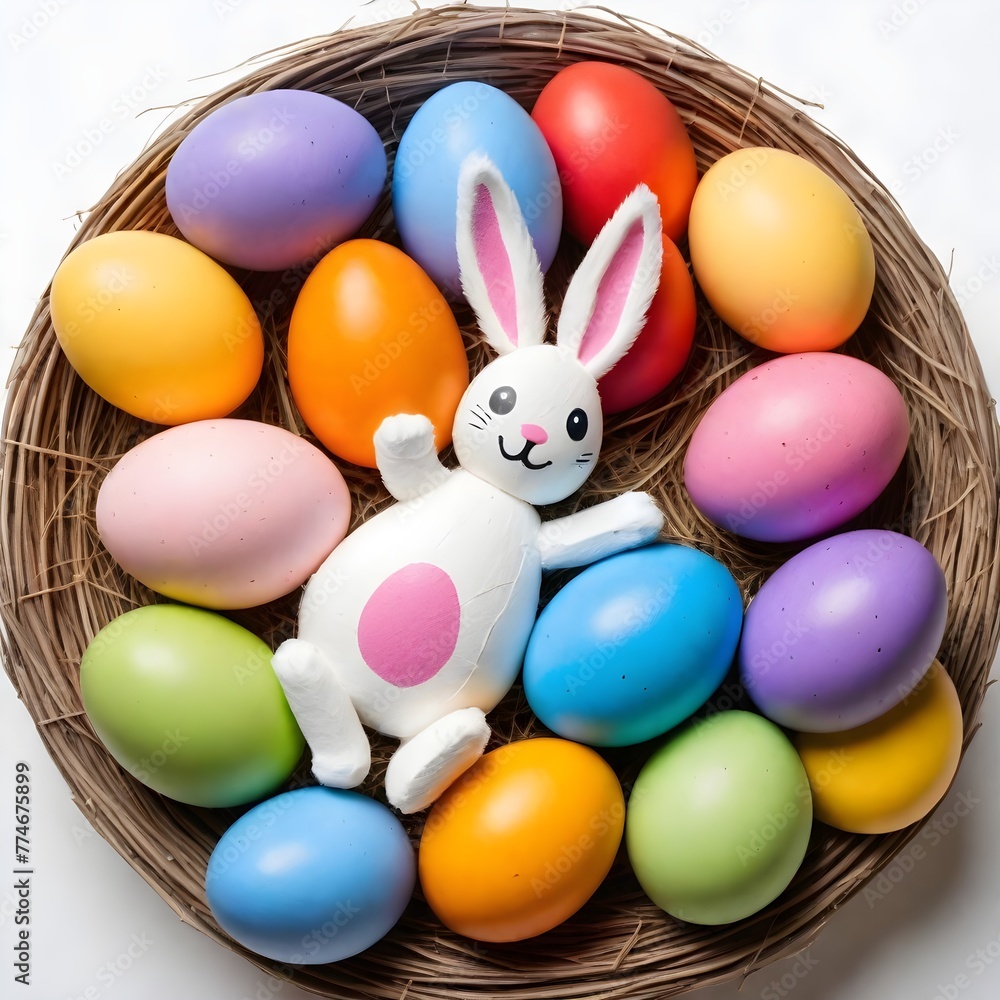 Easter eggs in basket beautiful texture 