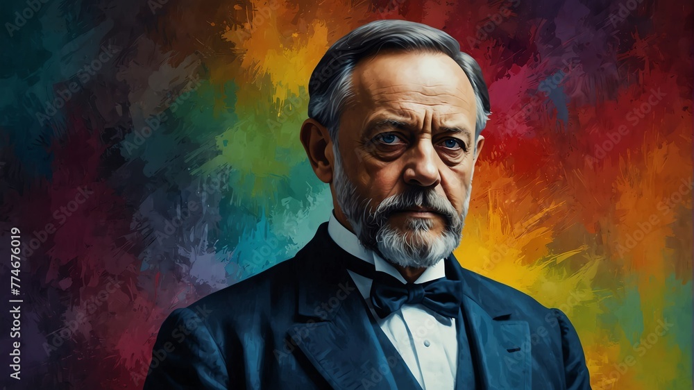 louis pasteur abstract portrait oil pallet knife paint painting on canvas large brush strokes art watercolor illustration colorful background from Generative AI