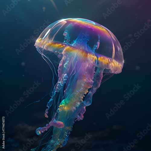 Jellyfish in the ocean. Underwater world. 3d rendering