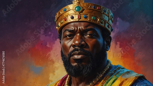 mansa musa abstract portrait oil pallet knife paint painting on canvas large brush strokes art watercolor illustration colorful background from Generative AI photo