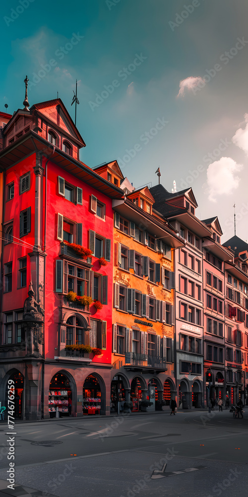 Rua encantadora da cidade antiga com prédios coloridos