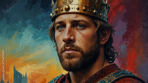 william the conqueror abstract portrait oil pallet knife paint painting on canvas large brush strokes art watercolor illustration colorful background from Generative AI photo