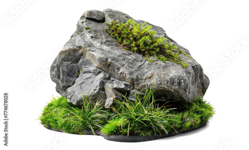 Rock Stone with Green Moss, png file of isolated cutout object on transparent background