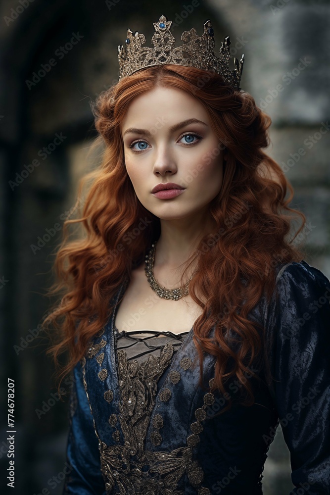 Fototapeta premium Regal redhead with a blue backdrop