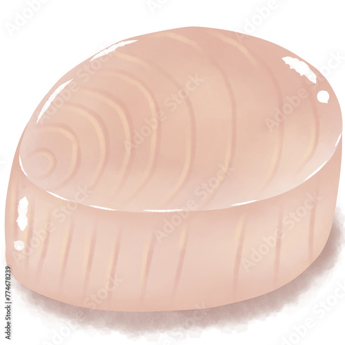 The illustration clipart depicts canned tuna meat, hand-drawn in a cartoon style with cream and yellow colors, isolated in pieces on a white background.