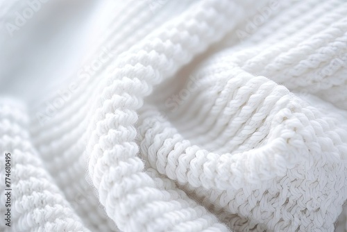 Knitted white wool fabric close up photo