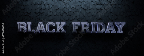 Diamond Tile Background with Silver Black Friday Words. Luxury 3D Promo Banner with copy-space. photo