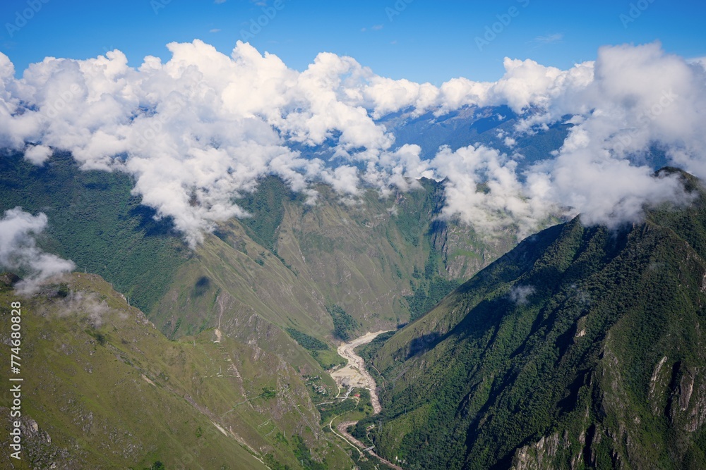 The Sacred Valley and Cloud Forest - Macchu Picchu from above, the Peruvian Andes 