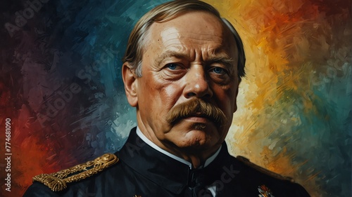 otto von bismarck abstract portrait oil pallet knife paint painting on canvas large brush strokes art watercolor illustration colorful background from Generative AI photo