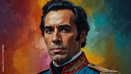 simon bolivar abstract portrait oil pallet knife paint painting on canvas large brush strokes art watercolor illustration colorful background from Generative AI photo