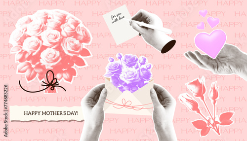 Mothers Day collage elements set